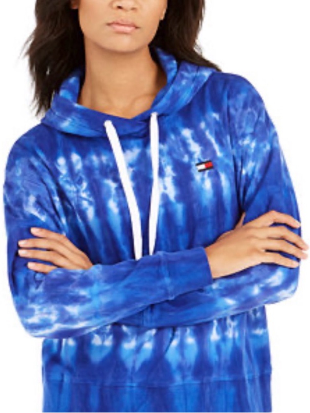 Tommy Hilfiger Blue and White Tie-Dye Crewneck Hoodie